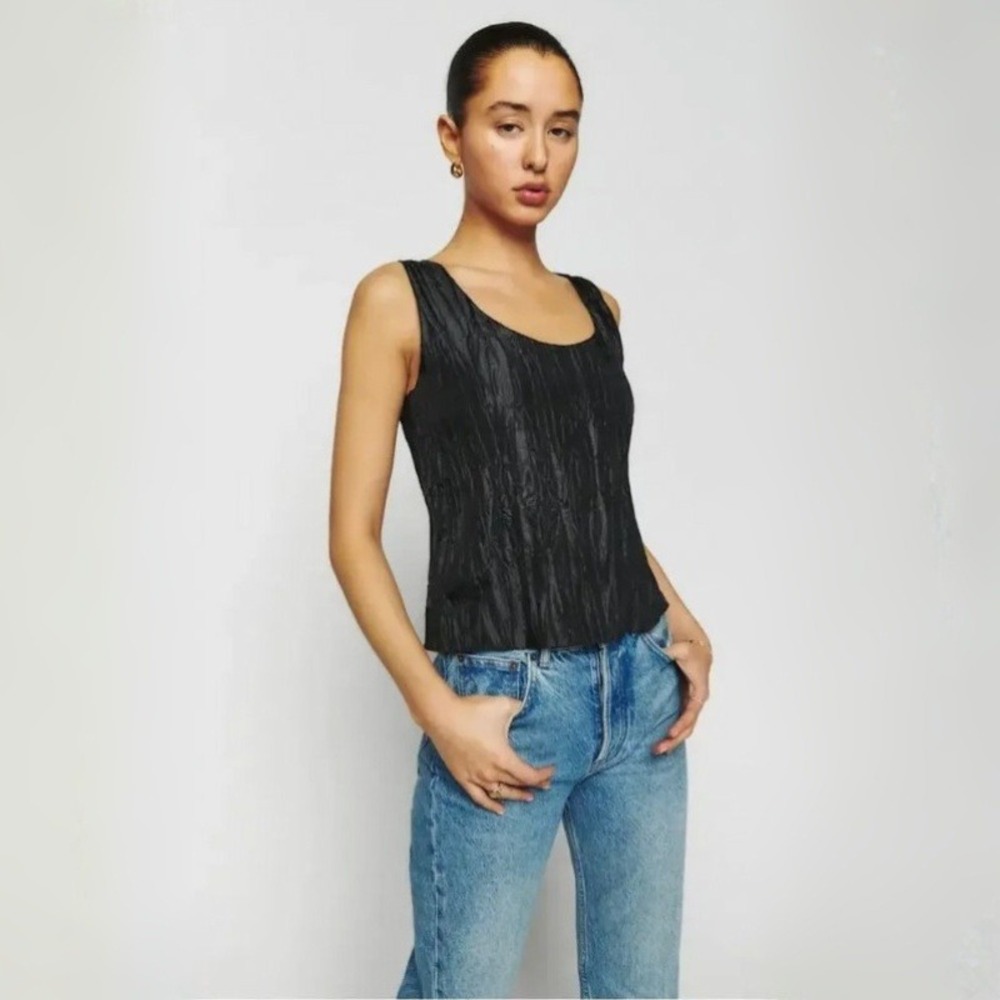 Reformation Frida Top Black Crinkle Scoop Neck Tank Top XS Sleeveless
